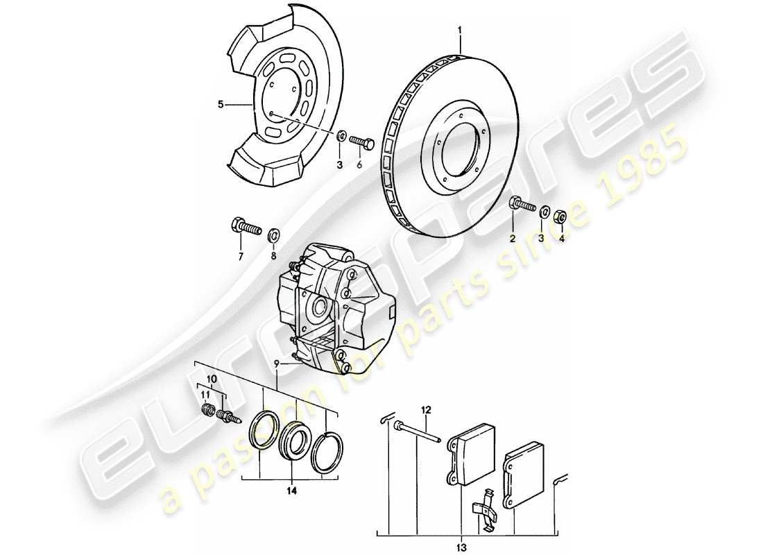porsche 1981 (911) disc brakes - front axle part diagram