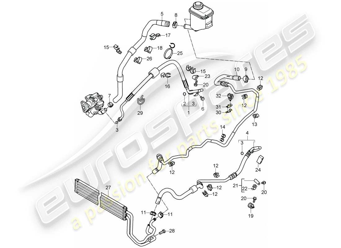 porsche 2009 (cayenne e1 9pa) power steering pressure line oil cooler note: -pdcc- see illustration: 403-015 parts diagram