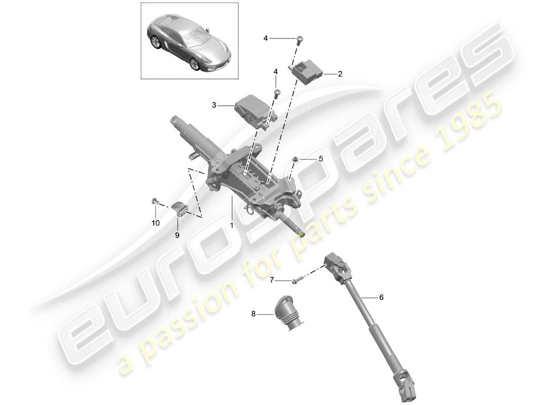 porsche 2015 (981 cayman) steering column intermediate steering shaft part diagram