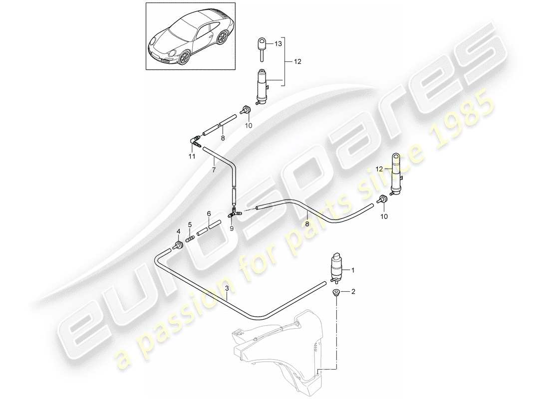 porsche 2011 (997-2) headlight washer system parts diagram