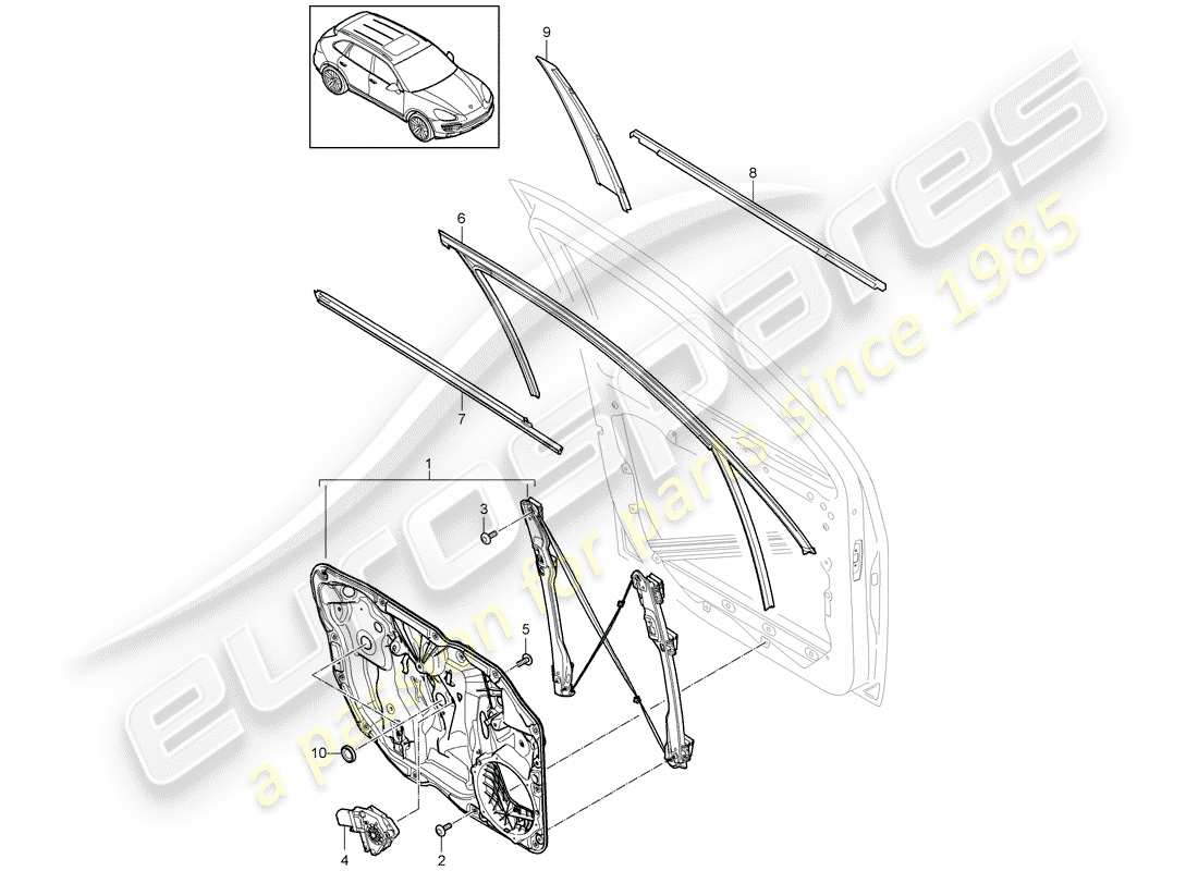 porsche 2013 (cayenne e2 92a) window regulator front assembly carrier part diagram