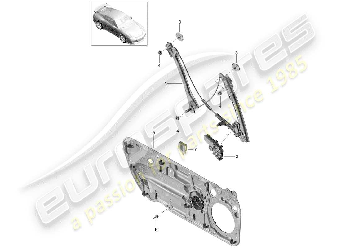 porsche 991r/gt3/rs (2020) window regulator parts diagram