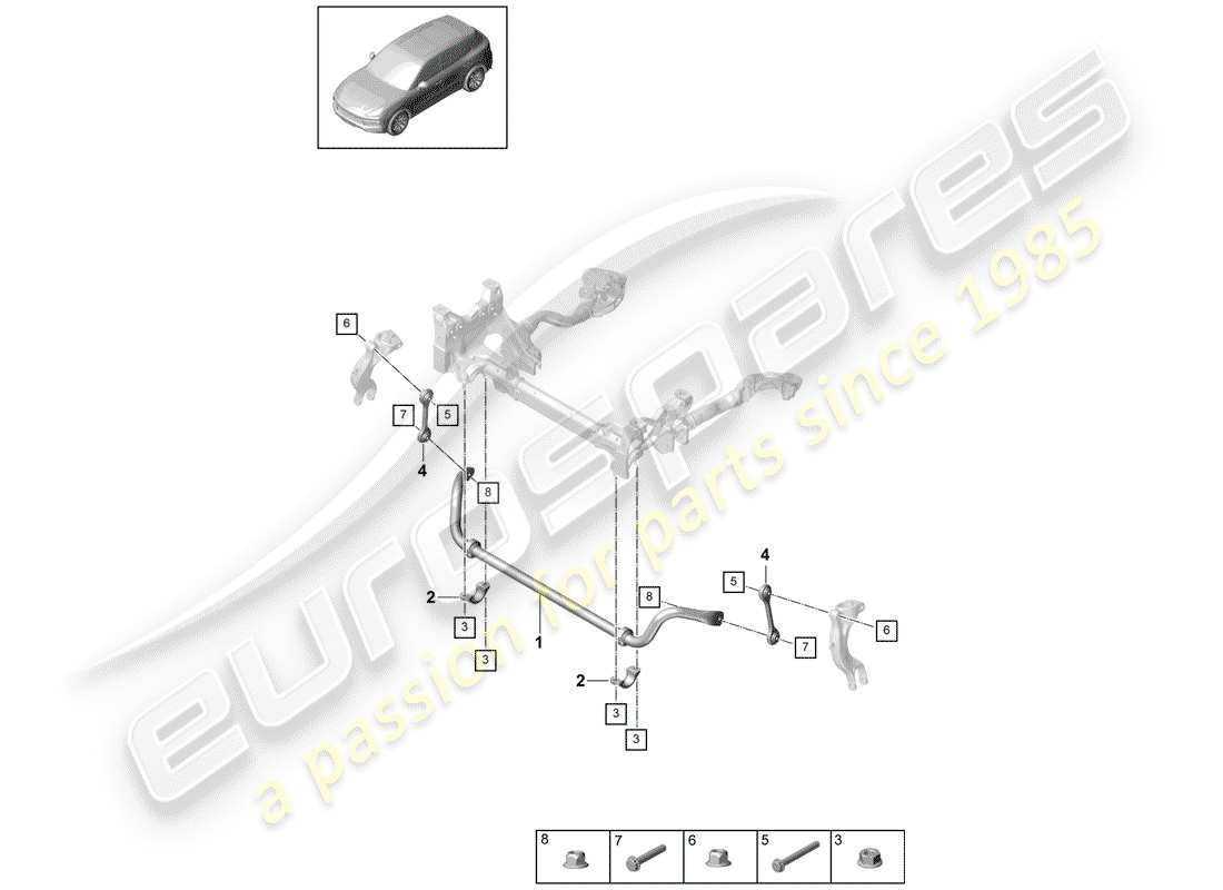 porsche 2018 (cayenne e3 9ya/9yb) anti-roll bar parts diagram