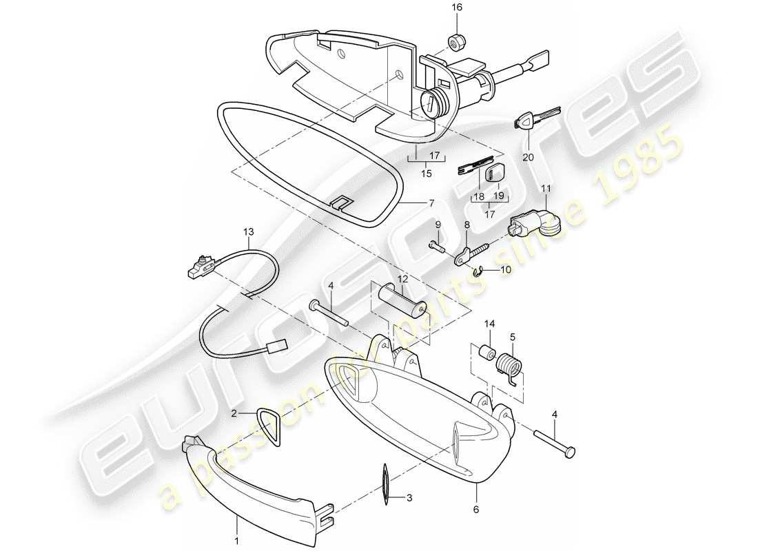 porsche 2012 (997-2) door handle parts diagram