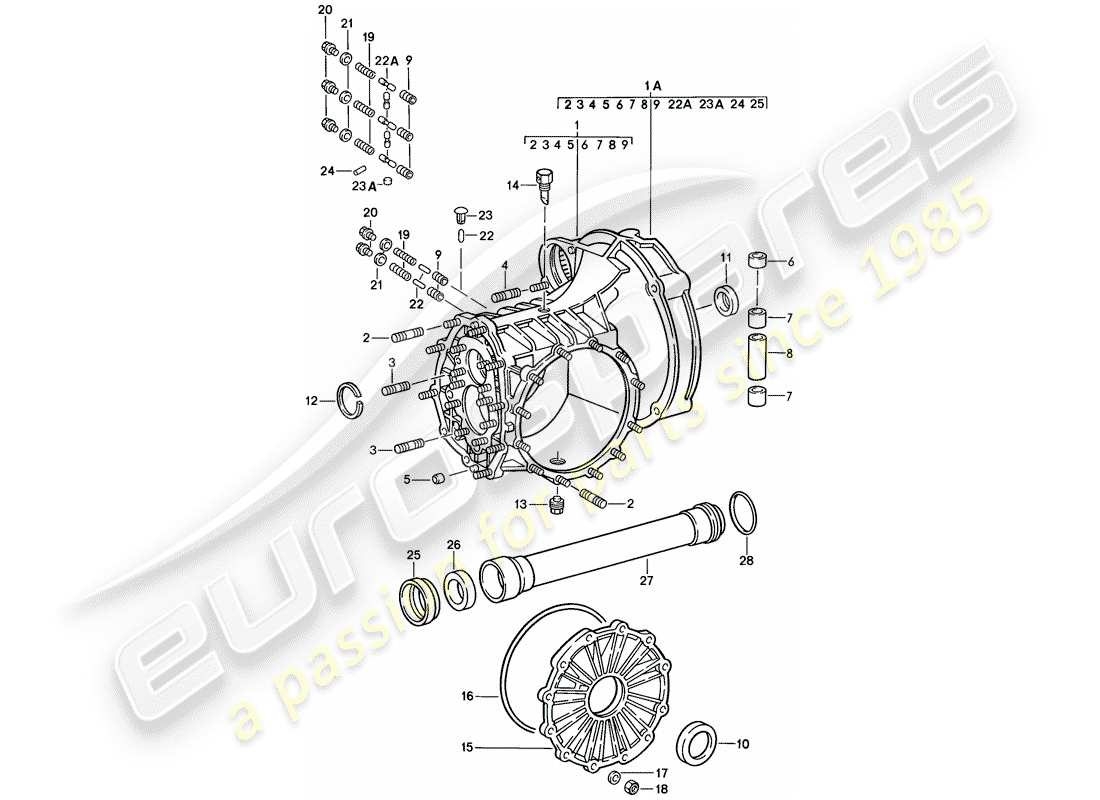 porsche 1985 (911) replacement transmission - transmission case part diagram