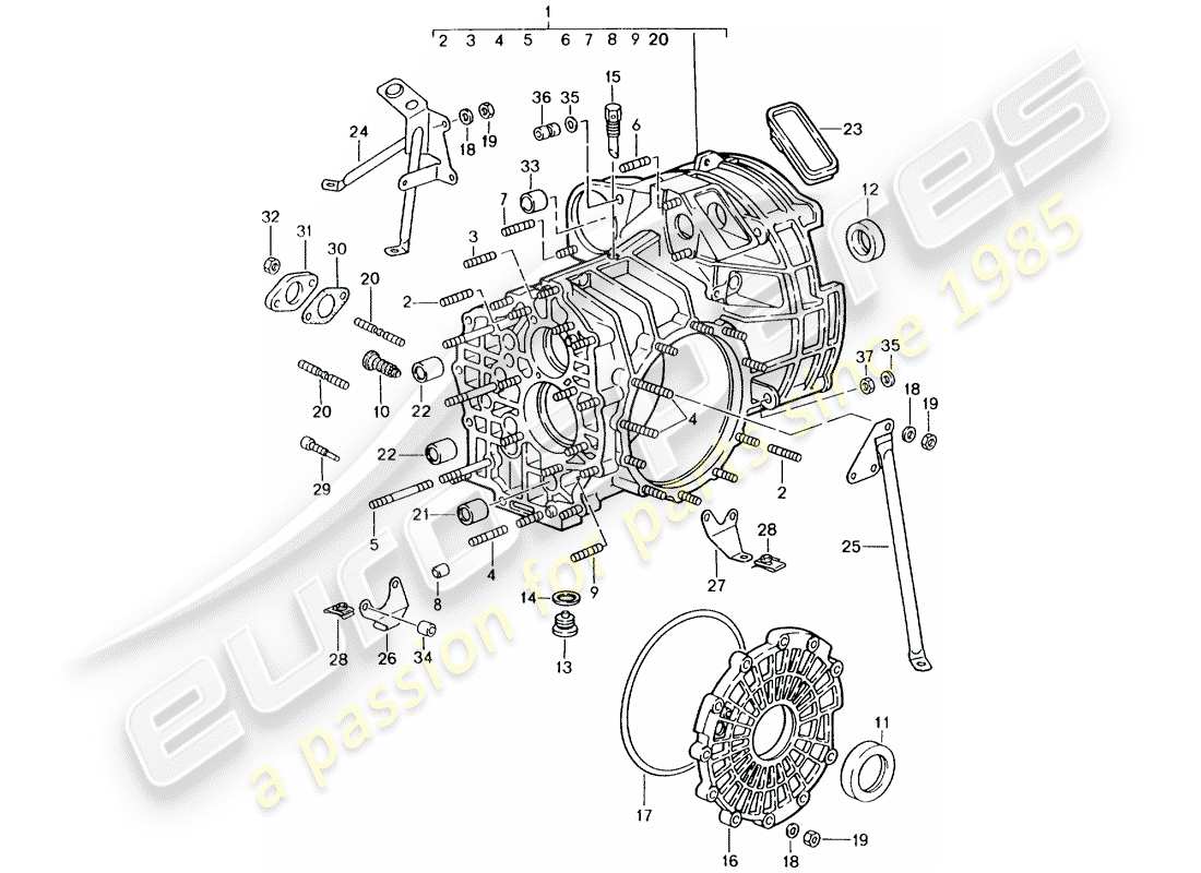 porsche 1989 (964) replacement transmission - ready for installation - transmission case parts diagram