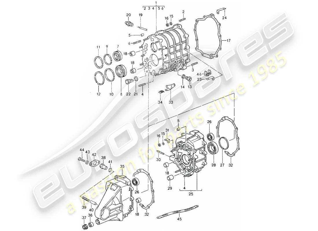 porsche 1994 (964) gear housing - transmission cover parts diagram