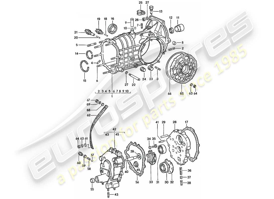 porsche 1980 (911) replacement transmission - transmission case - spm part diagram
