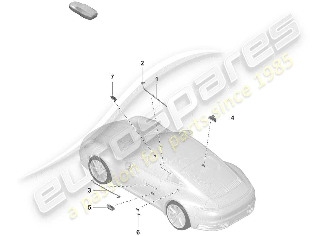 porsche 2019 (992-1) interior light door warning light footwell light part diagram