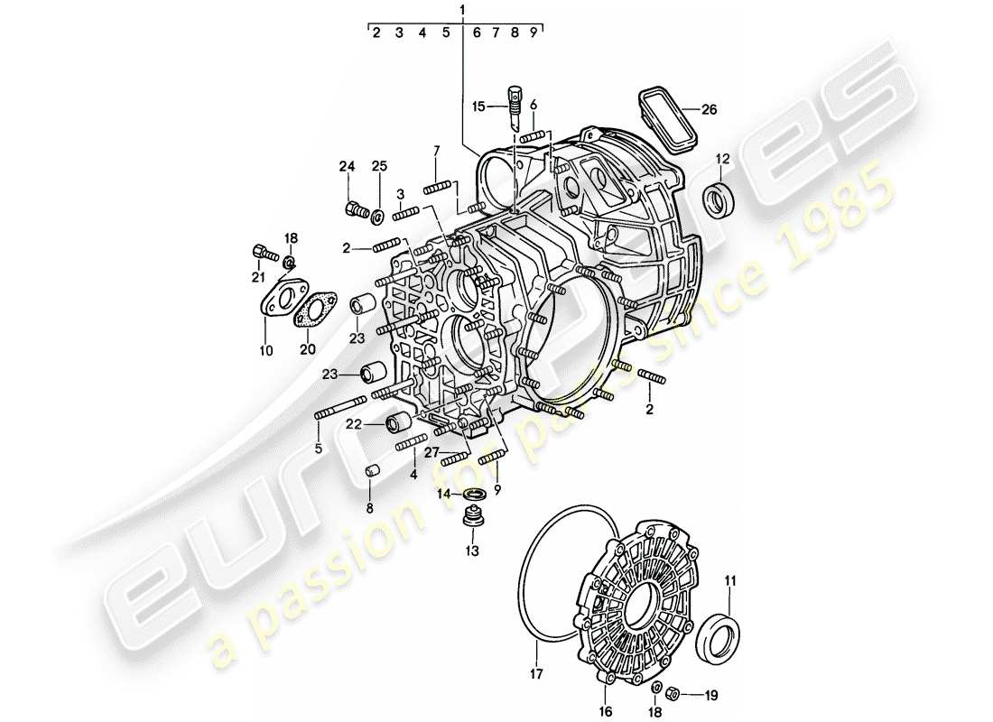 porsche 1987 (911) replacement transmission - transmission case part diagram