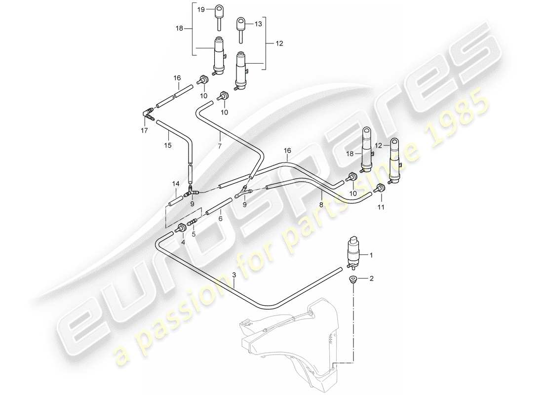 porsche 2008 (997-1 gt3) headlight washer system parts diagram