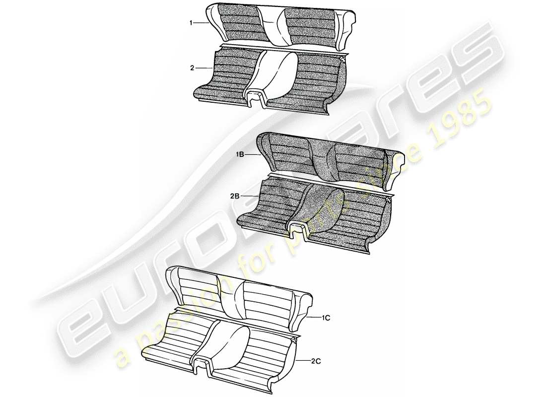 porsche 1986 (924s) emergency seat - complete parts diagram