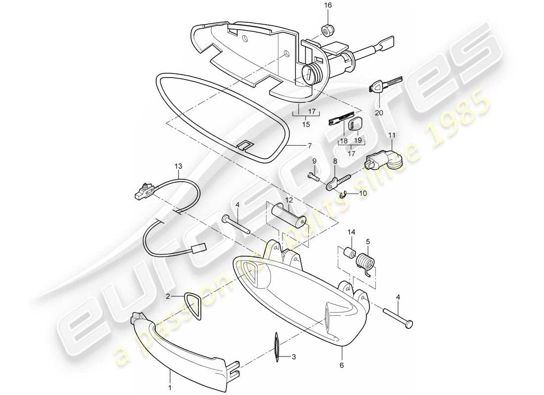 porsche 2007 (997-1 gt3) door handle parts diagram