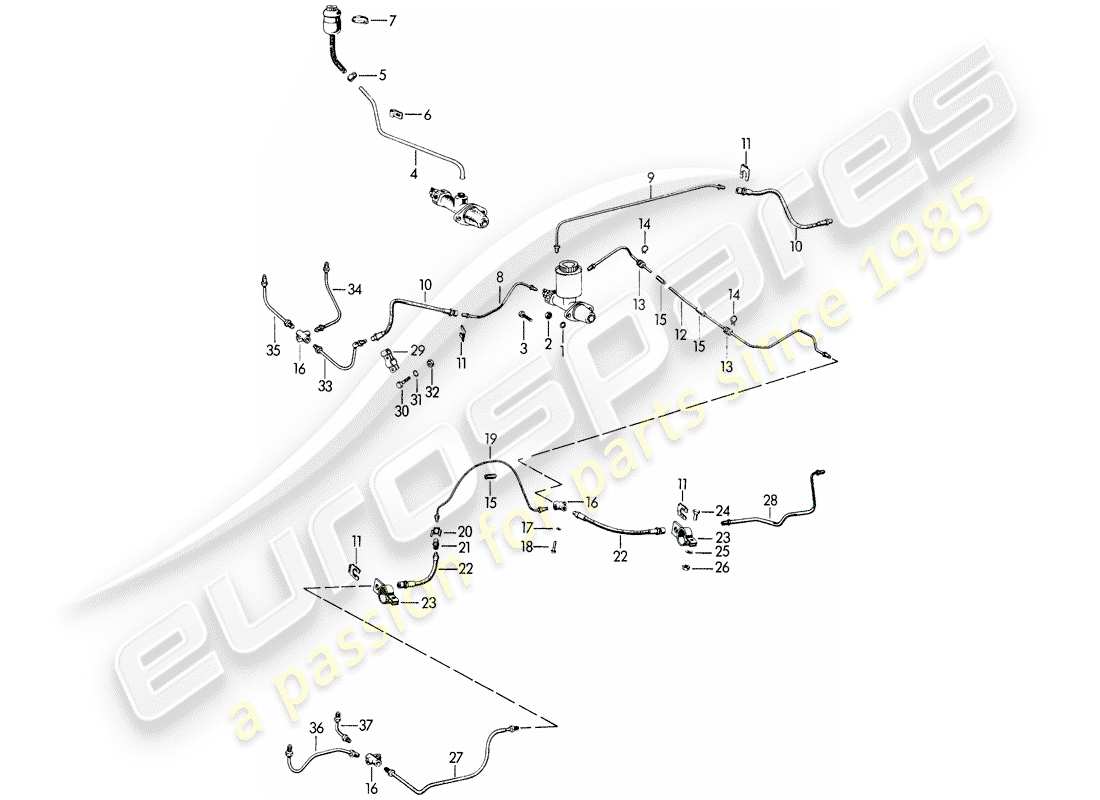 porsche 1960 (356b/356c) brake lines part diagram