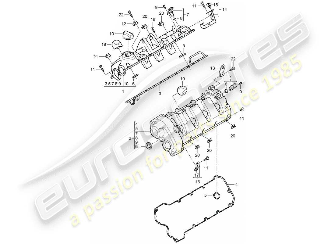 porsche 2009 (cayenne e1 9pa) valve cover parts diagram