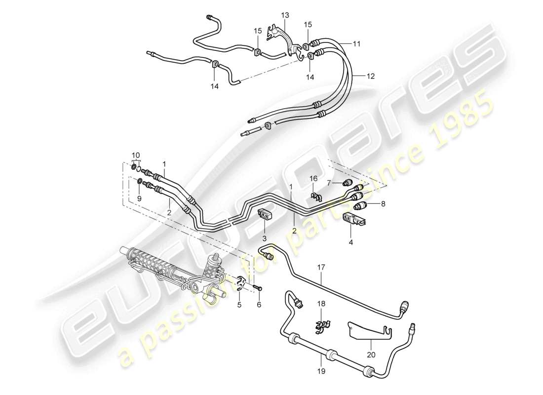 porsche 2008 (987 cayman) power steering hydraulic line part diagram