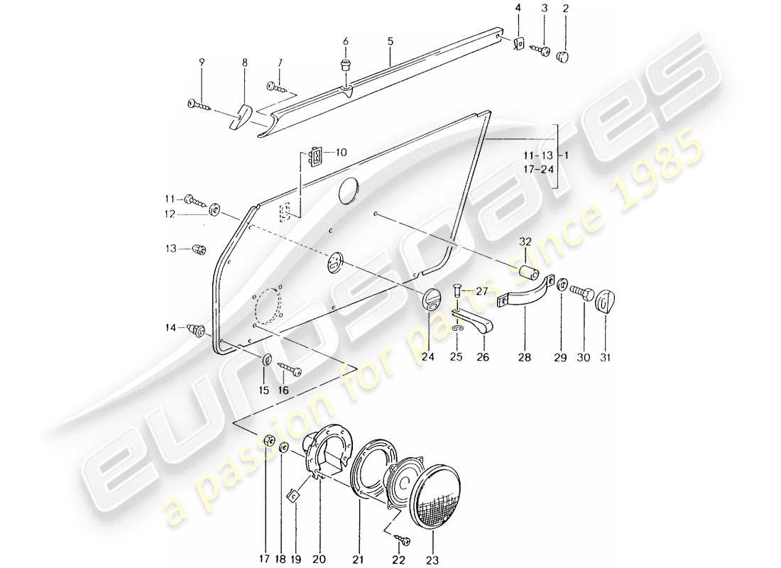 porsche 1989 (964) interior equipment - doors parts diagram