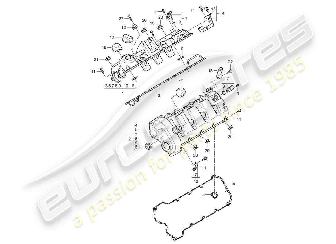 porsche 2010 (cayenne e1 9pa) valve cover parts diagram