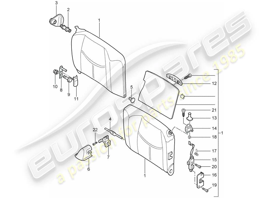 porsche 2005 (997-1) emergency seat backrest parts diagram