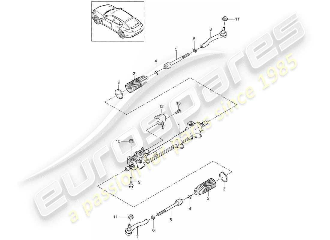 porsche 2012 (panamera 970) power steering steering gear d >>- mj 2013 part diagram