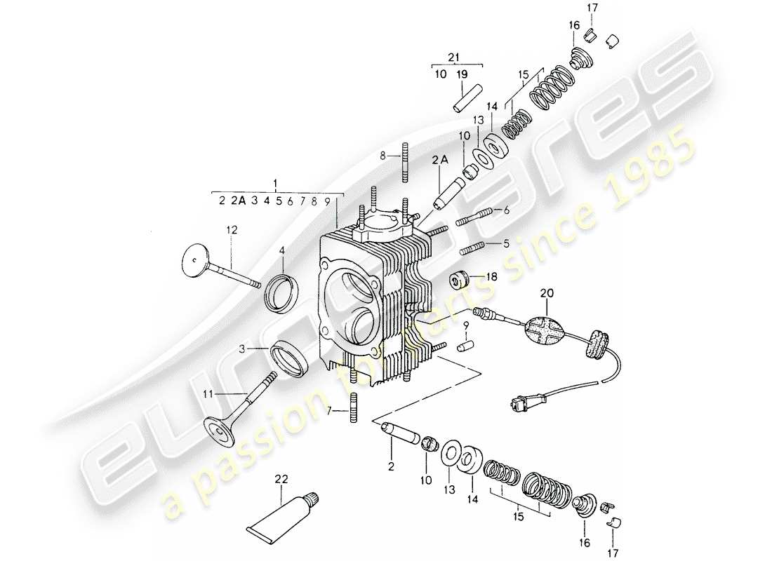 porsche 1989 (964) cylinder head parts diagram