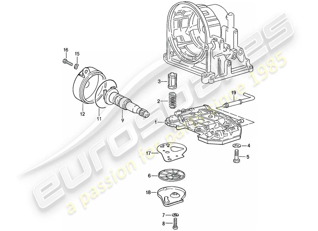 porsche 1989 (944) valve body - oil strainer - governor - for - automatic transmission - d >> - mj 1989 parts diagram