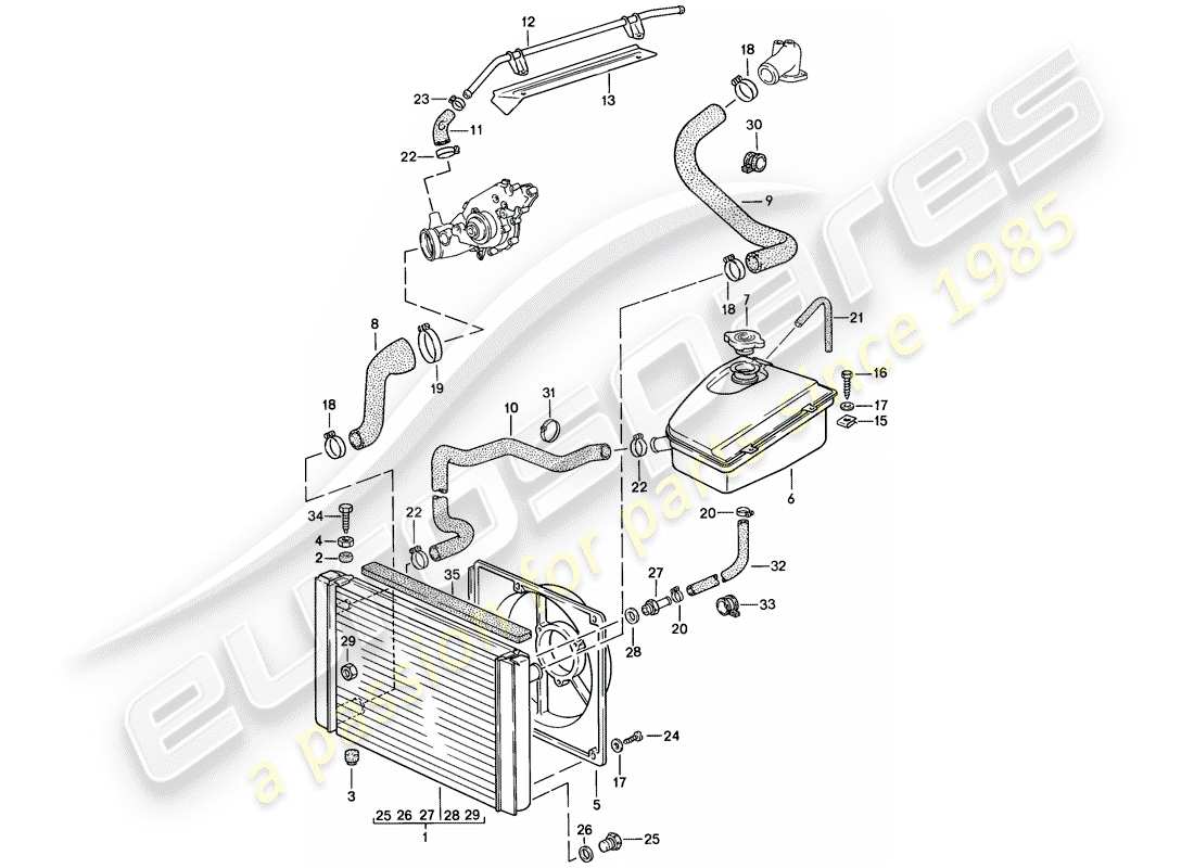 porsche 1987 (944) water cooling parts diagram