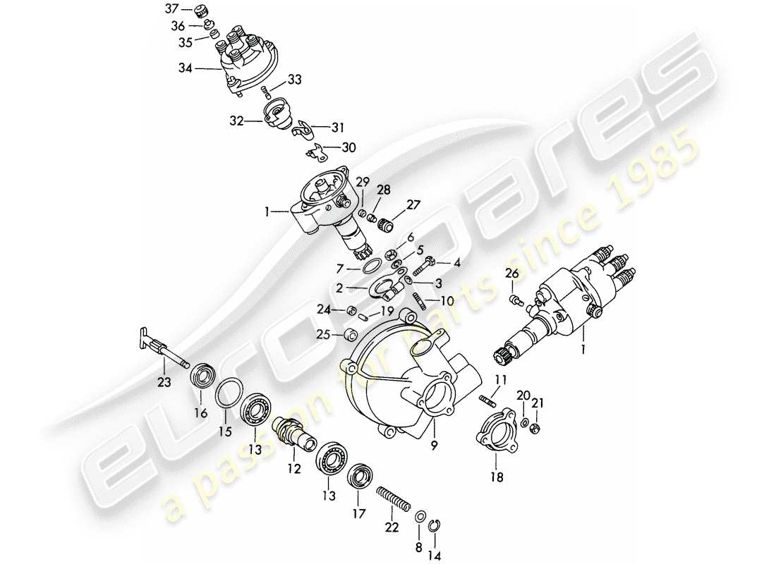 porsche 1961 (356b/356c) distributor - driving mechanism part diagram