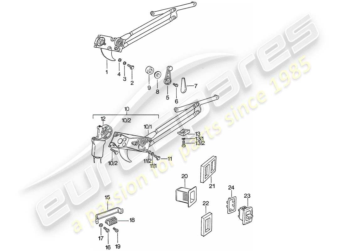 porsche 1975 (911) window regulator part diagram