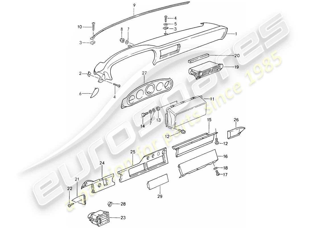 porsche 1992 (964) dash panel trim - rootwood - airbag - d - mj 1990>> parts diagram