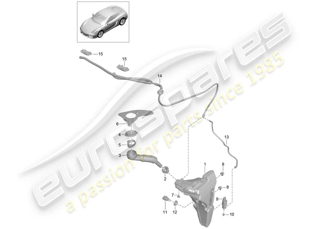 porsche 2016 (981 cayman) windscreen washer system part diagram