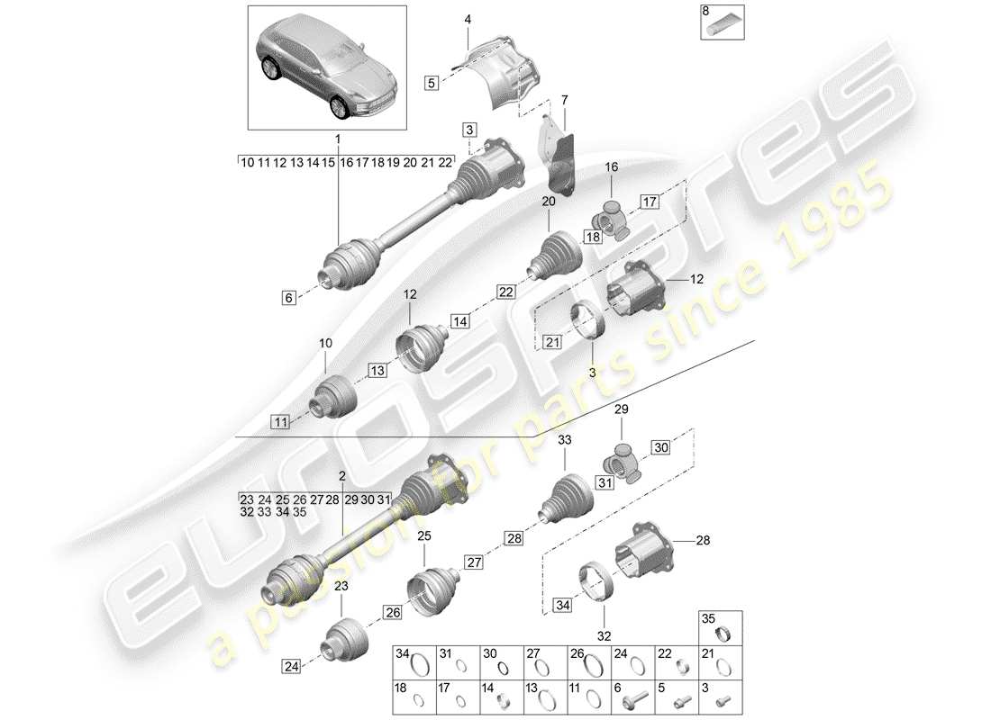 porsche 2020 (macan) drive shaft parts diagram