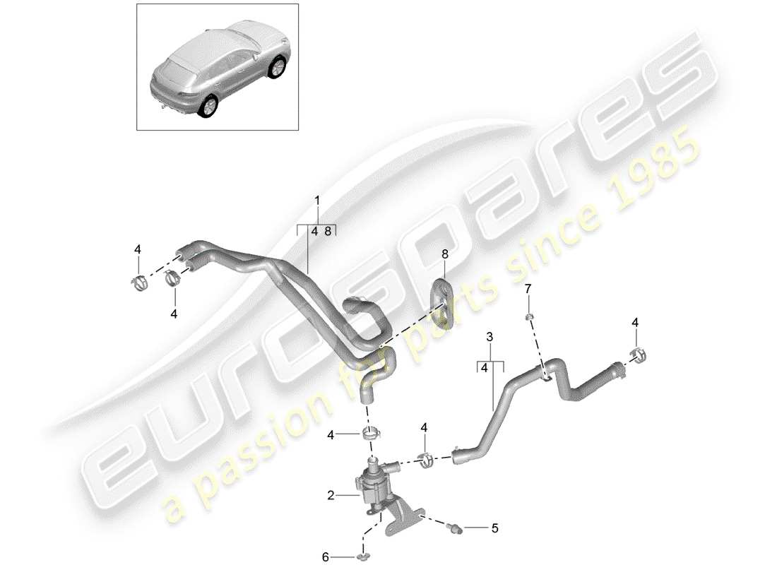porsche 2016 (macan) heating hose basic supply pipe return line part diagram