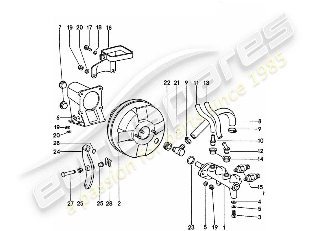 porsche 911 (1975) brake master cylinder - for vehicles with - brake booster - d - mj 1977>> part diagram