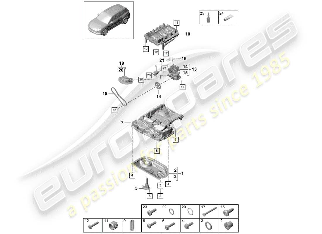porsche 2019 (cayenne e3 9ya/9yb) oil-conducting housing oil pump oil sump parts diagram