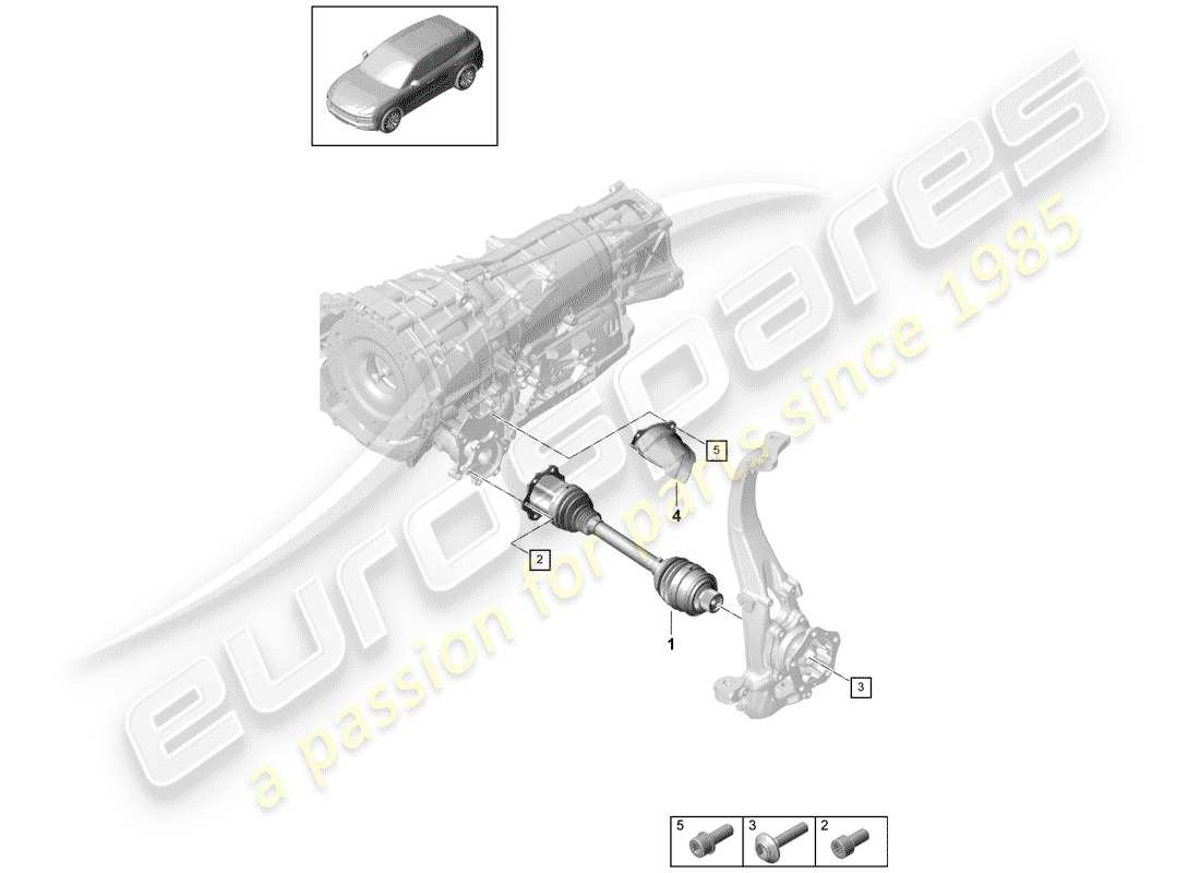 porsche 2019 (cayenne e3 9ya/9yb) drive shaft front axle parts diagram