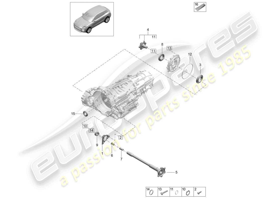 porsche 2019 (macan) - pdk - gearbox front axle differential part diagram