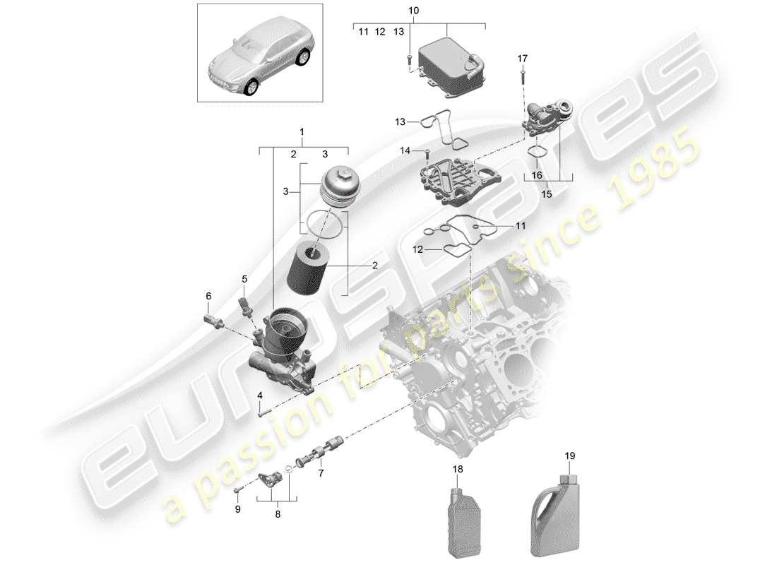 porsche 2015 (macan) oil filter flange oil cooler part diagram