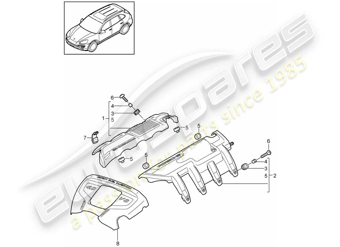 porsche cayenne e2 (2017) engine cover parts diagram