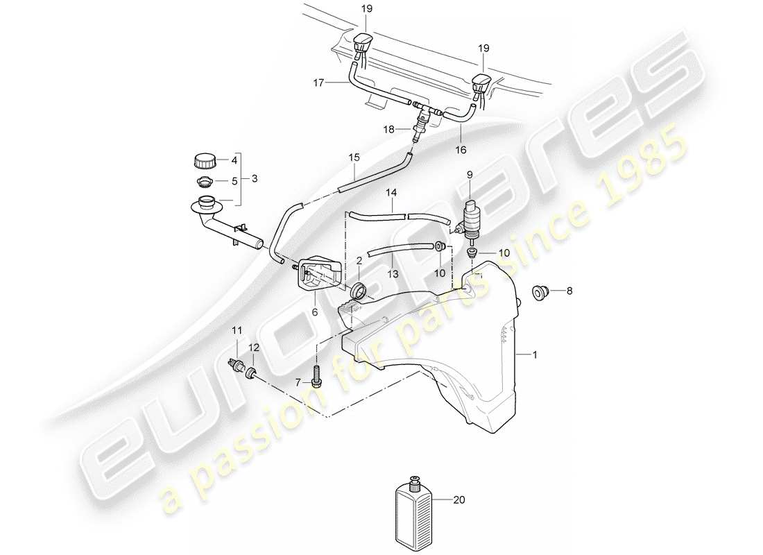 porsche 2008 (997-1 gt3) windshield washer unit parts diagram