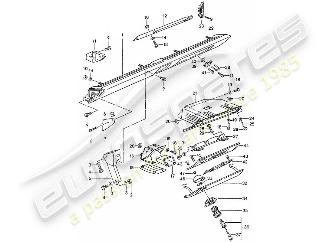porsche 1997 (993) knee pad trim - for vehicles with - airbag - (passenger side) part diagram