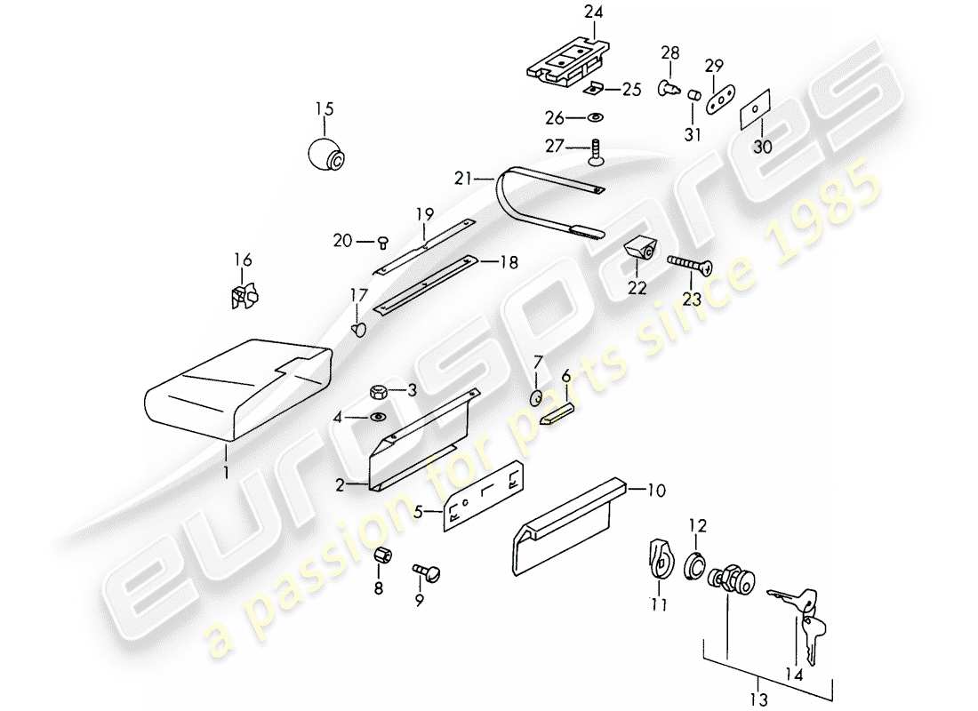 porsche 1968 (911/912) glove box parts diagram