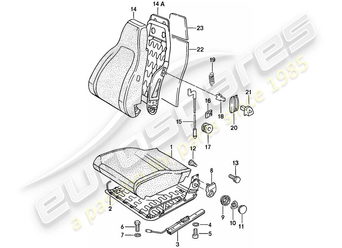 porsche 1988 (924s) front seat - single parts - cloth part diagram