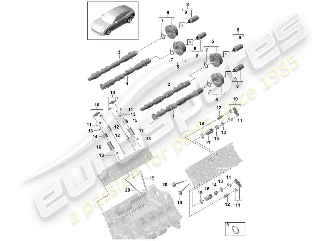 porsche 2019 (panamera 971-1) camshaft, valves part diagram