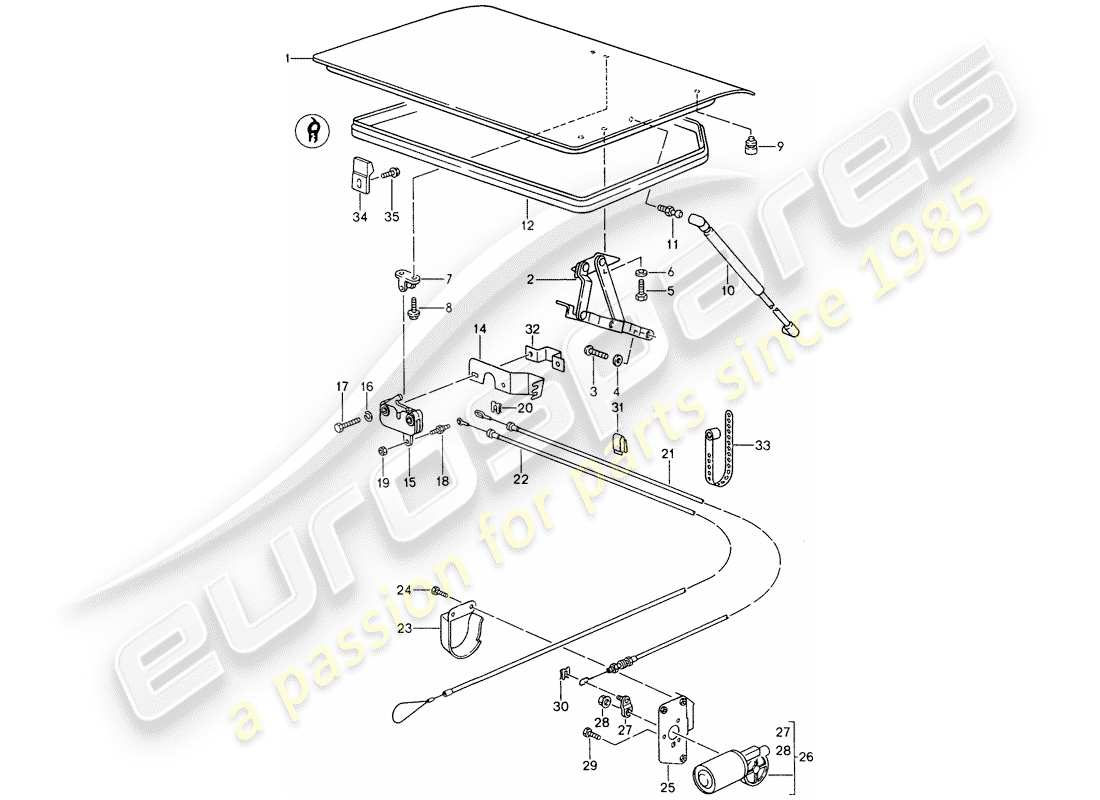 porsche 1994 (968) rear trunk lid part diagram