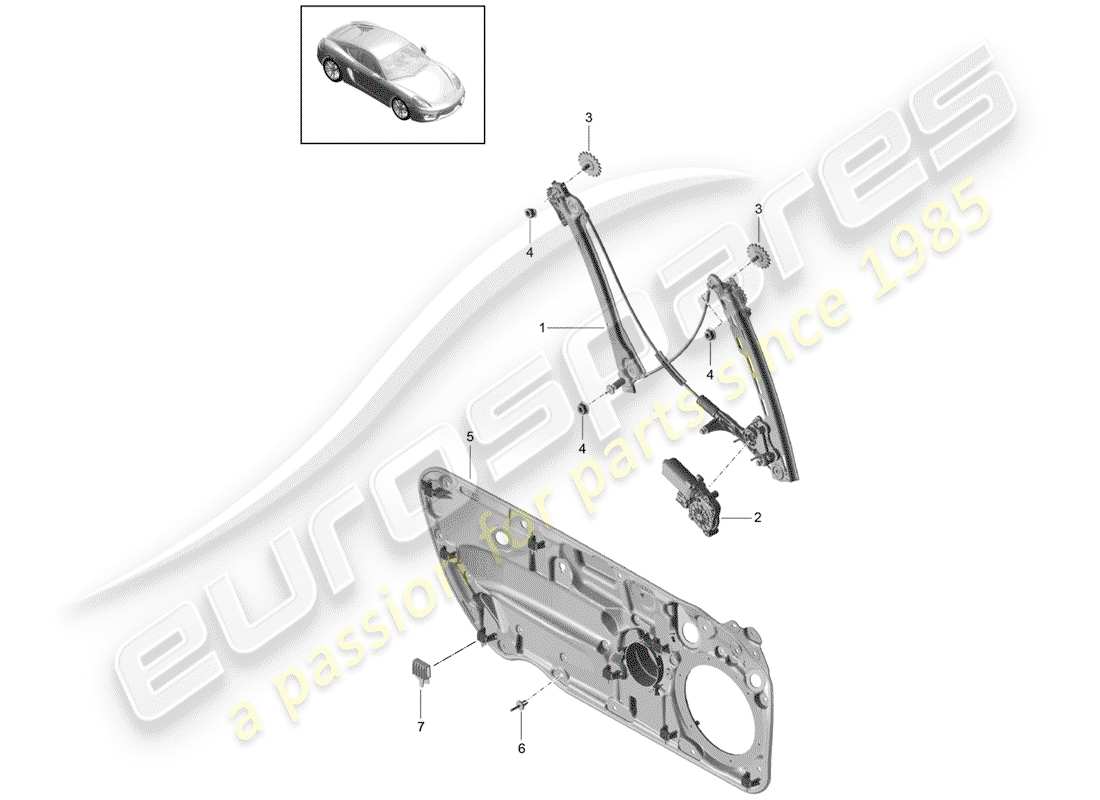 porsche cayman 981 (2014) window regulator parts diagram