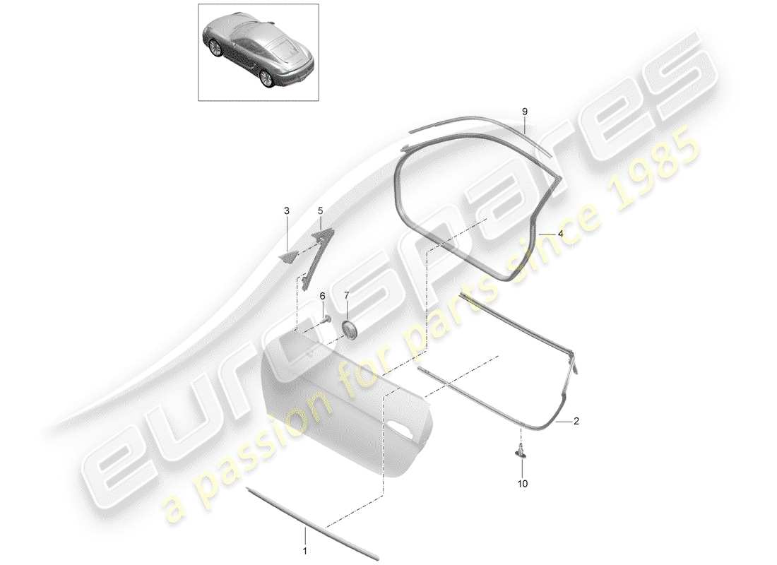 porsche 2016 (981 cayman) door seal and trim part diagram