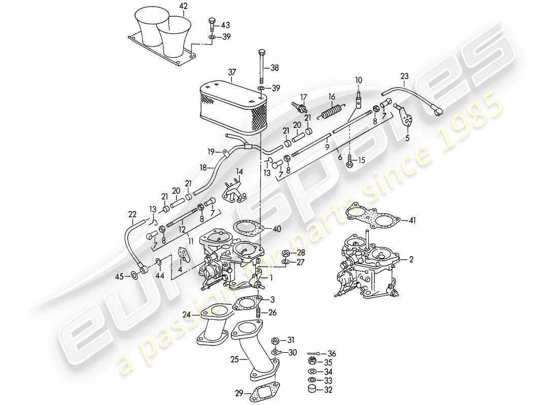 porsche 1950 (356/356a) carburetor - solex 40 p ii - solex 40 p ii-4 - and - fuel supply line - m 90 501 >> 91 000 part diagram