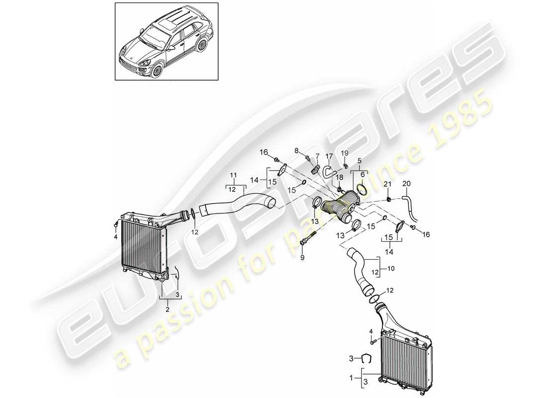 porsche 2015 (cayenne e2 92a) charge air cooler pressure pipe part diagram
