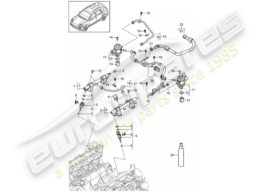 porsche 2015 (cayenne e2 92a) fuel collection pipe high-pressure injector high pressure pump part diagram